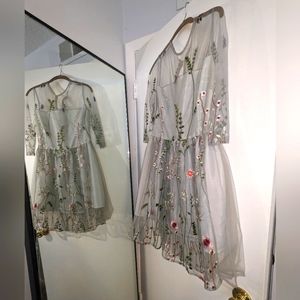 Floral embroidered mesh cocktail dress